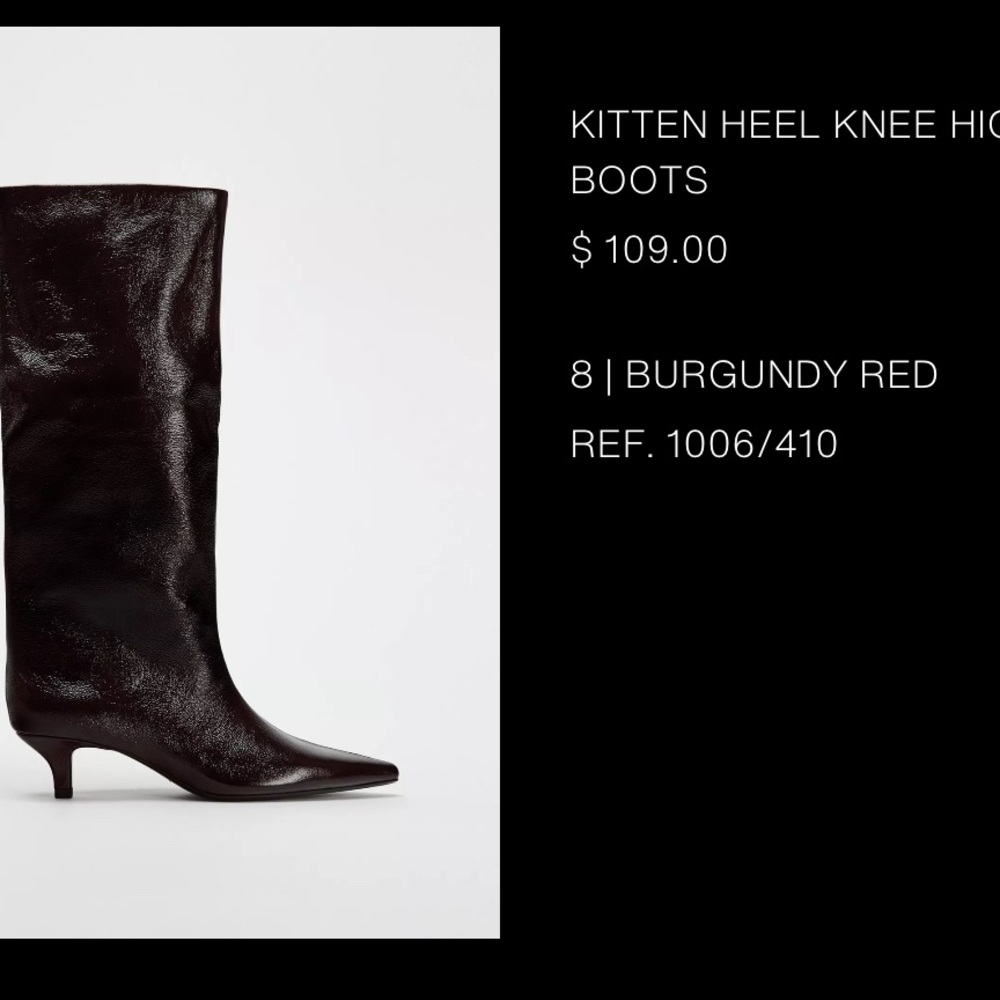 Zara Burgundy Red Kitten Heel Knee High Boots